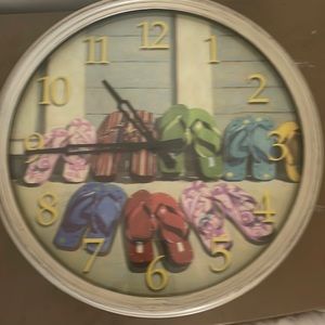 Wall clock flip flops neutral colors keeps accurate time battery operated
